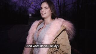 Naturally curvy czech sweetheart makes money in public