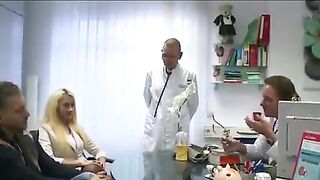 husband in waiting room 2 aged doctor study wife