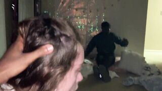 lustful snow bunnys take 2 bbcs for dinner whilst her boyfriend watch