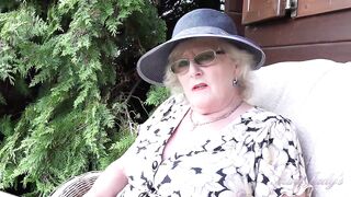 Aunt Judy's - 66yo Bushy Mature GILF Mrs. Claire Sucks Your Dick in the Garden (POV)