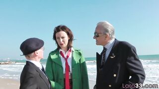 Chic UK Cougar Threeway Banged by Grandpas