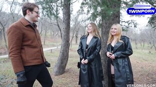 two exhibitionist gals showed off their hot bodies and seduced a passing stranger