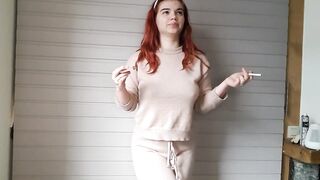 Sweet talk pee desperation while smokin' and pissing in pants