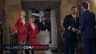 trio at the hotel with 2 hot stewardesses