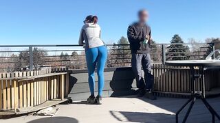 DICKFLASH ROOF ADVENTURE: a little redhead whore gives me a fast handjob and oral job-sex whilst her boyfriend waits