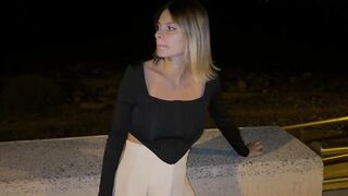 Outdoor screw with a stranger who is not wearing underclothing, passers-by interrupt us