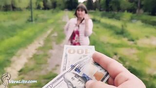 Random brunette got some cash from a stranger to suck his dick and let him fuck her