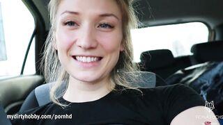 Blue-eyed blonde flasher drilled on counter