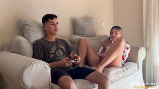 My stepsister won't let me finish a movie scene game until I fuck her first