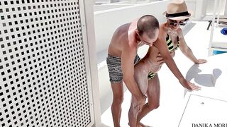 Sun Bath 69! Deep Throat, Hard Sex, Squirting and Jizz flow in Terrace