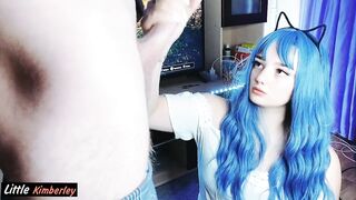 Prone Bone Bang and Creampie for Cute Teen with Blue Hair