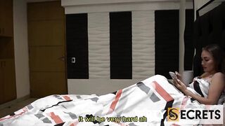 I'm sharing a couch with my stepmother ''cuz it's raining and I'm afraid of thunder